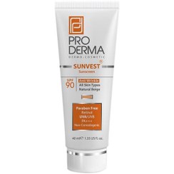 تصویر کرم ضد آفتاب و ضد چروک رنگی با اس پی اف 90 حجم 40 میل پرودرما Proderma Sunscreen Spf90 Anti Wrinkle Natural 40ml