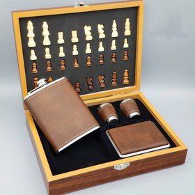 تصویر ست قمقمه جیبی شطرنج دار استیل مدل جاسیگاری 2 شات 