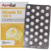 تصویر قرص ویتامین D3 1000 واحد آپوویتال 30 عددی Apovital Vitamin D3 1000IU 30 Tabs