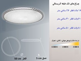 تصویر چراغ سقفی کریستالی سه حالته گرد تک طبقه 80 وات 