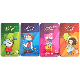 تصویر مدادرنگی 12رنگ لوکی جعبه فلزی تخت Looky color pencil