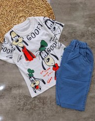 تصویر ست پوشاک پسرانه گوفی سایز ۵۰ و ۵۵ جنس نخ پنبه و جین کاغذی 