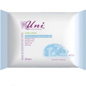 تصویر دستمال مرطوب پاک کننده آرایش پوست مختلط و نرمال یونی لد Uni Led Make Up Wet Wipes Normal To Combniation Skin