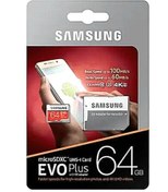 تصویر کارت حافظه سامسونگ ظرفیت 64 گیگابایت مدل Evo Plus UHS-I U3 Class 10 با خشاب Samsung Evo Plus UHS-I U1 Class10 microSDHC