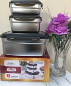 تصویر ظرف نگهدارنده غذا یونیک ۳ تیکه استیل مستطیلی قفل دار 