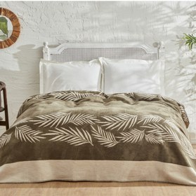 تصویر پتو دو لایه کتان رنگ خاکی Leaf برند karaca home Leaf Double Cotton Blanket Khaki