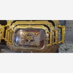 تصویر سینی 3عددی استیل طلایی 