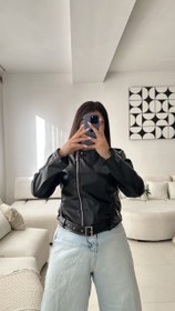 تصویر کت چرم زنانه رنگ سیاه 