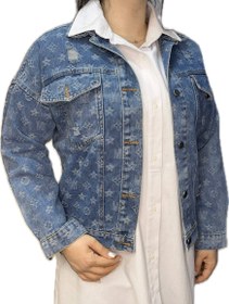 تصویر کت کراپ جین طرح LV lv-pattern-denim-crop-coat