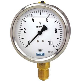 تصویر گيج فشار روغنی صفحه 6 سانتی 1.6 بار دنده از زیرقاب استنلس استيل \&quot;1/4 ویکا Wika , Bourdon tube pressure gauge, copper alloy Stainless steel case, 1.6 bar , NS 63