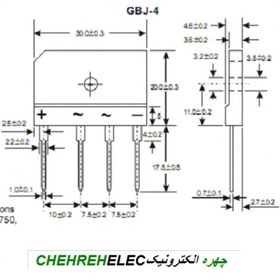 تصویر پل دیود 25A امپر شانه ای (GBJ2510-F) 