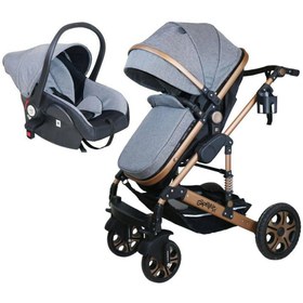 تصویر ست کالسکه و کریر اسپرینگ مدل اسپیدا بژ Espring Two-piece spring stroller and carrier set, Spida model, beige body code: 420308