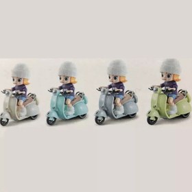 تصویر موتور بازی مدل دخترانه طرح تک چرخ زن و چراغ دار - طوسی روشن 