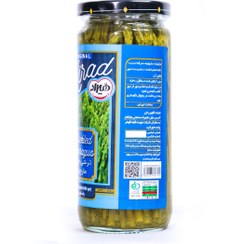 تصویر ترشی مارچوبه ساقه ریز 430 گرم جلد آبی هیراد Hirad pickled asparagus fine stems 430gr