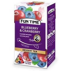 تصویر چای میوه ای طعم دار با تکه های میوه بلوبری و کرنبری فان تایم بسته 12 عددی 