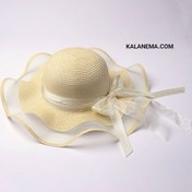 تصویر کلاه ساحلی تابستانه مدل لب توری رنگ کرم 