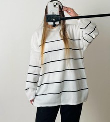 تصویر ژاکت زنانه بافت پینترستی سفید 