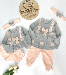 تصویر سه تکه دخترانه قلبی دو رنگ 