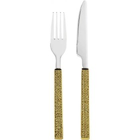 تصویر ست چنگال و چاقو 12 عددي طلايي ماربلا 