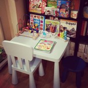 تصویر میز تحریر کودک ایکیا مدل MAMMUT رنگ قرمز و سفید 