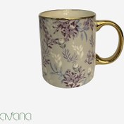 تصویر ماگ دسته طلایی طرح گل دنی هوم 