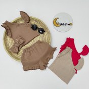 تصویر ست پوشاک دخترانه کراپ و شورتک رنگ مشکی و نسکافه ای 