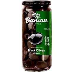 تصویر زیتون سیاه بی هسته بانیان وزن 460 گرم 