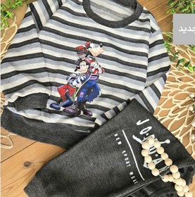 تصویر بلوز و شلوار راه راه گوفی تکرنگ 