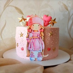تصویر کیک تولد شکلاتی خانگی،با فیلینگ موز و گردو طرح دخترانه قابل سفارش با طرح دلخواه شما 