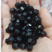 تصویر مهره سنگ آبسیدین سیاه سایز 10 تراش استار سوراخ دار سنگ اصل طبیعی 