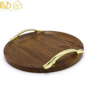 تصویر سینی پذیرایی چوبی وکیوم با دستگیره طلایی و در سه طرح گرد، مربع و مستطیل 