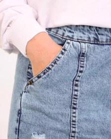 تصویر دامن بلند جین زنانه آبی روشن 1210 