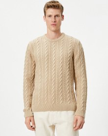 تصویر سویشرت بافت دار با یقه گرد و آستین بلند برند Koton Crew Neck Long Sleeve Textured Knitwear Sweater