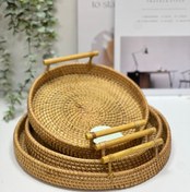 تصویر سینی پذیرایی دودسته راتان 