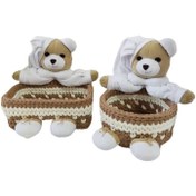 تصویر سبد قلاب بافی تریکو مدل ۱۸ عروسک دار مجموعه ۲ عددی 