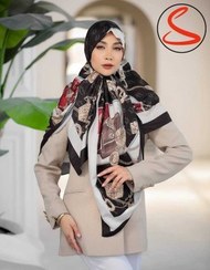 تصویر روسری نخی سیا اسکارف قرمز مشکی کد C25067 