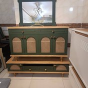 تصویر ست میز تی وی + آیینه کنسول مدل حصیری گنبدی 