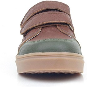 تصویر کفش ورزشی بچگانه چسبی با رنگ قهوه‌ای و سبز از جنس چرم برند rakerplus Brown Green Leather Velcro Kids Sneakers