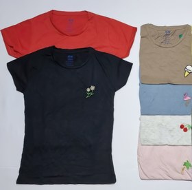 تصویر تیشرت زنانه آستین کوتاه اندامی برند H&M گلدوزی بستنی - مشکی / S 36/38 ا H&M T-Shirt H&M T-Shirt