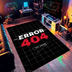 تصویر فرش اتاق گیمینگ طرح ارور 404 زمینه فول مشکی DC-1611 