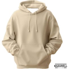 تصویر هودی کلاه‌دار کرم ضخیم مردانه بازارل – مدل پریمیوم پاییزه و زمستانه Bazarell Premium Heavyweight Beige Hoodie for Men – Fall/Winter Edition 