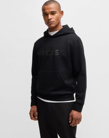 تصویر هودی کشی با لوگوی لایه‌ای برند boss Stretch-cotton hoodie with layered logo