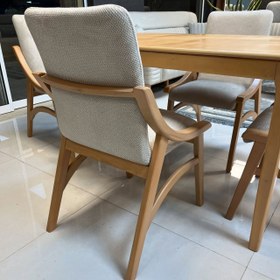 تصویر میز ناهارخوری چوبی جدید منحنی مبلی آمریکایی چوب راش 