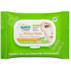 تصویر وي كر دستمال مرطوب پاك كننده آرايش غني شده با آمينو اسيد WEE CARE MAKE UP REMOVER WET WIPES MIX OF AMINO ACID