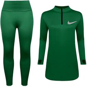 تصویر ست مانتو نیم زیپ و لگ ورزشی زنانه سبز سیدی مدل فینگردار کد 4739 -480P ماییلدا 