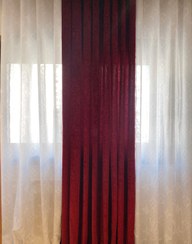 تصویر مجموعه سه عددی پرده مخمل و حریرکتان ست LV0035 و مخمل شاین زرشکی یک عدد پرده مخمل + دو عدد پرده حریر کتان ,ارتفاع 280 سانتی متر,عرض هر قواره: 135 سانتی متر