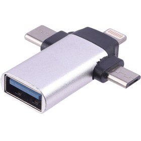 تصویر تبدیل OTG چندکاره آیفون اندروید تایپ سی JH-0519 JH-0519 OTG USB To MicroUSB / Lightning / Type-C