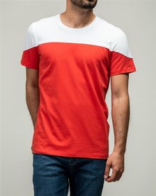 تصویر ​تی شرت مردانه یقه گرد نخی سفید نارنجی ManTen 