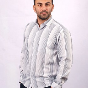 تصویر پیراهن مردانه راه راه ریز سفید مشکی R22 