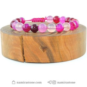 تصویر دستبند عقیق صورتی Pink agate سنگ طبیعی اصل (تراش گرد) 